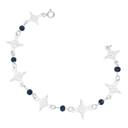 Pulsera Nudo De Bruja Laser Cristales Regalo Mujer Plata 925 Azul Marino 19 Cm