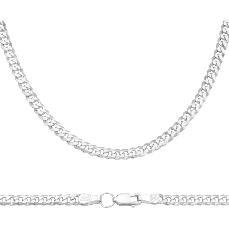 Cadena Cubana Cerrada Lisa Hombre Mujer Plata 925 50cm X 4mm Plateado