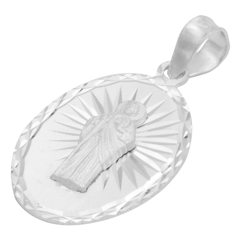 Dije Oval Diamantado Estrella San Judas Plata 925 1.4 Cm
