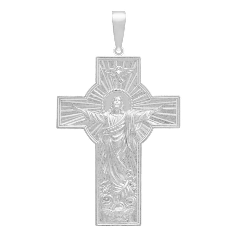 Dije Cruz Grande Cristo Espiritu Santo Hombre Plata 925 Plateado