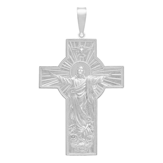 Dije Cruz Grande Cristo Espiritu Santo Hombre Plata 925 Plateado
