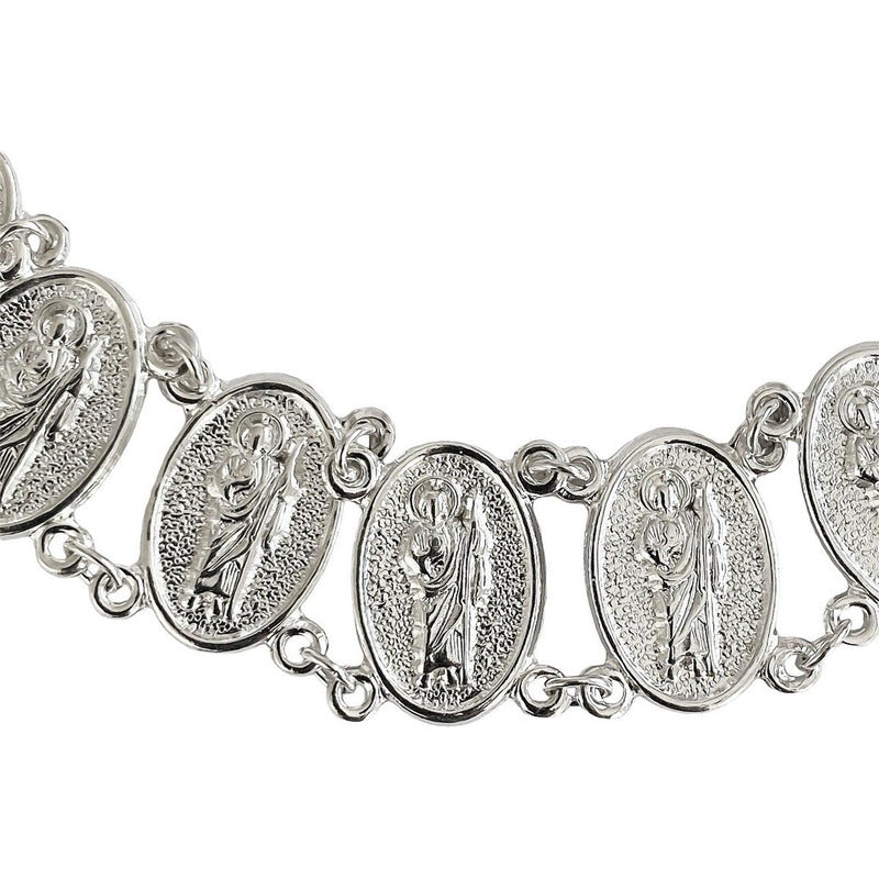 Pulsera San Judas Esclava Medallas Plata Solida Ley 925 Plateado 6 Cm 19 Cm