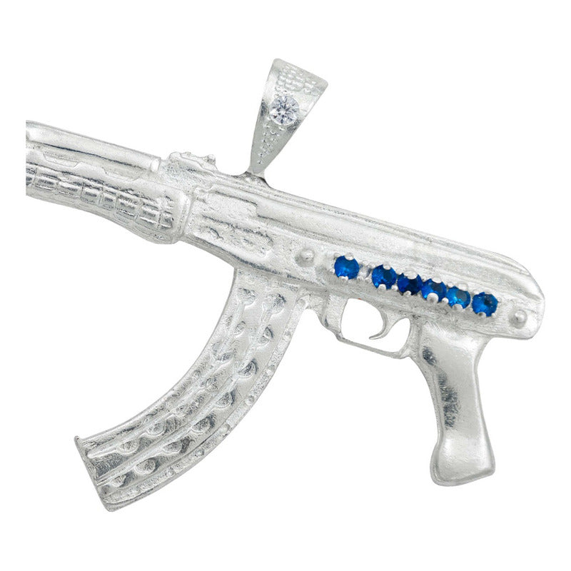 Dije Doble Vista Rifle Ak47 Sin Culata Zirconias Plata 925