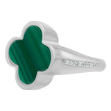 Anillo Grande Hombre Mujer Trebol Esmaltado Resina Plata 925 Verde 8