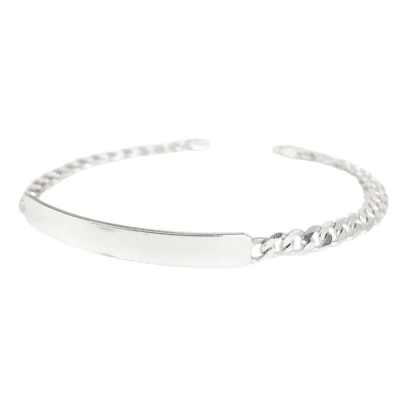 Pulsera Esclava Barbada Cubana Placa Plata Ley S925 5 Mm