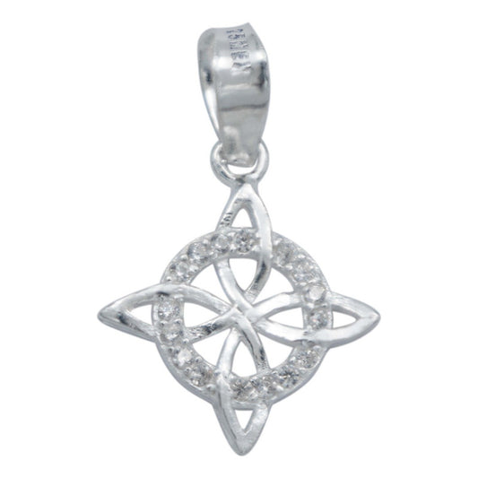 Dije Mini Nudo De Bruja Celta Plano Zirconias Plata S925 Blanco