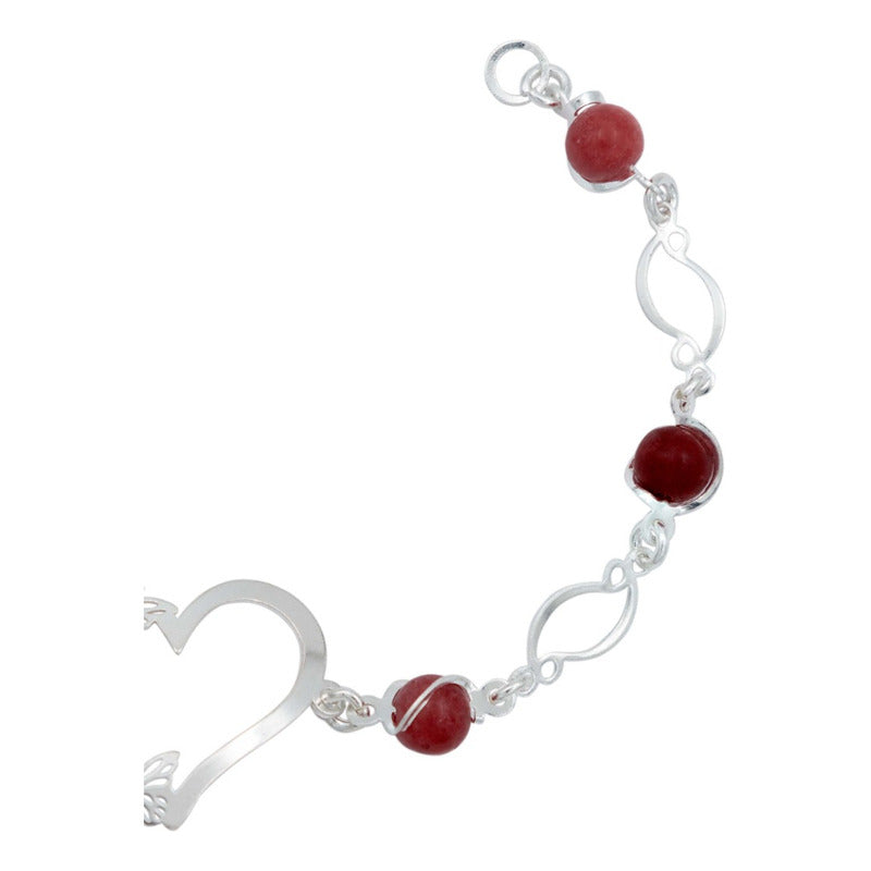 Pulsera Corazón Mariposas Piedra Natural Cuarzo Plata 925