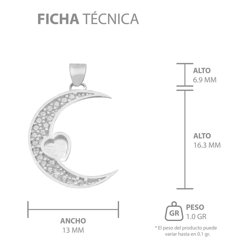 Dije Luna Corazón Zirconias Amor Regalo Mujer Plata 925 Blanco