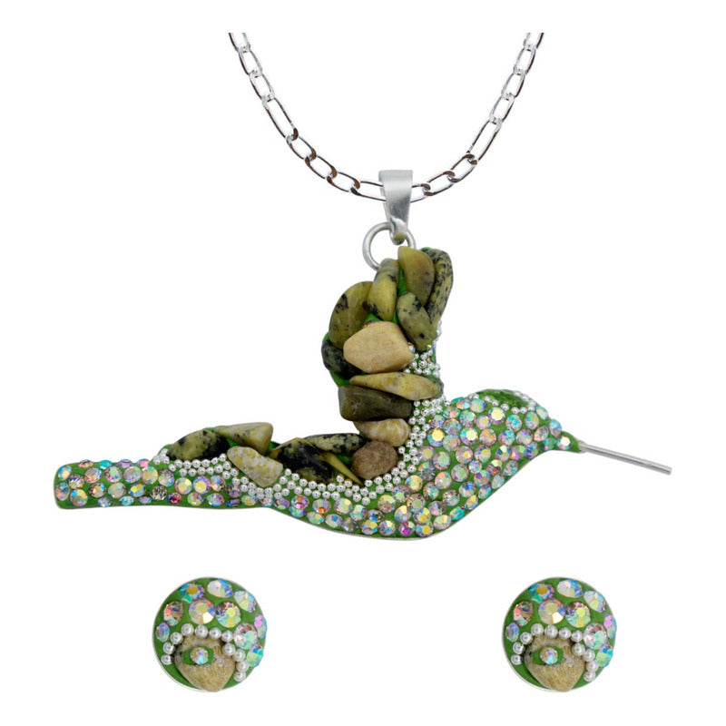 Colibri Dije Aretes Cadena Piedras Conjunto Grande Plata 925