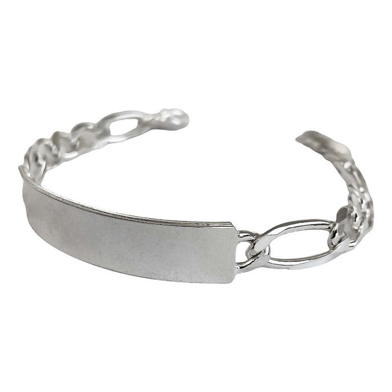 Esclava Hombre Pulsera Fígaro Plata 925 Placa Lisa 9 Mm