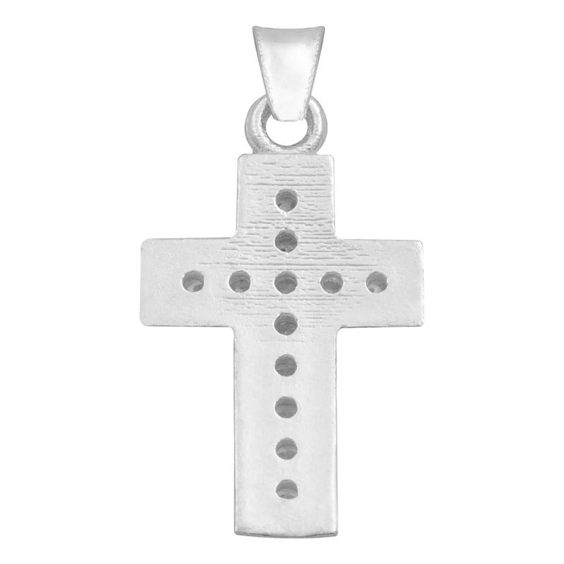 Dije Cruz Borde Diamantada Zirconia Unisex Plata S925 2.6 Cm Blanco