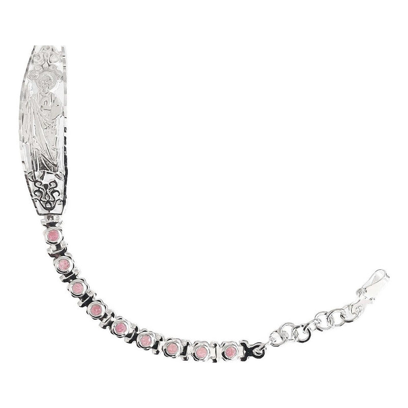 Pulsera Ajustable Dama Placa San Judas Grabado Plata Ley 925