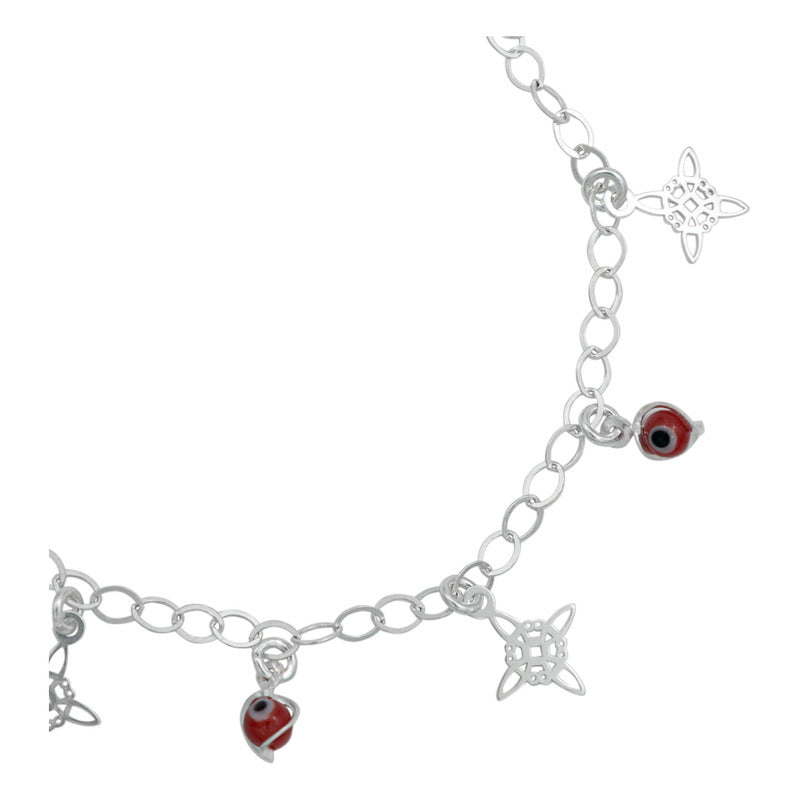 Pulsera Ajustable Nudo Bruja Ojo Turco Colgante Plata S925