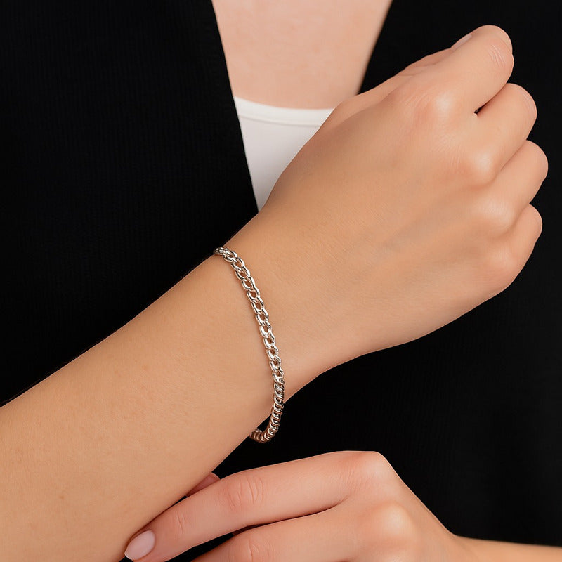 Pulsera Esclava Hombre Mujer Cubana Barbada Plata .925 4 Mm Plateado 6 Cm 21 Cm