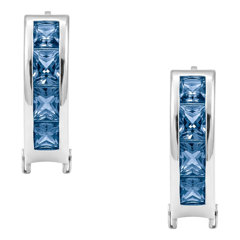 Aretes Huggies Plata 925 - Zirconia Corte Princesa - 1.4 Cm.