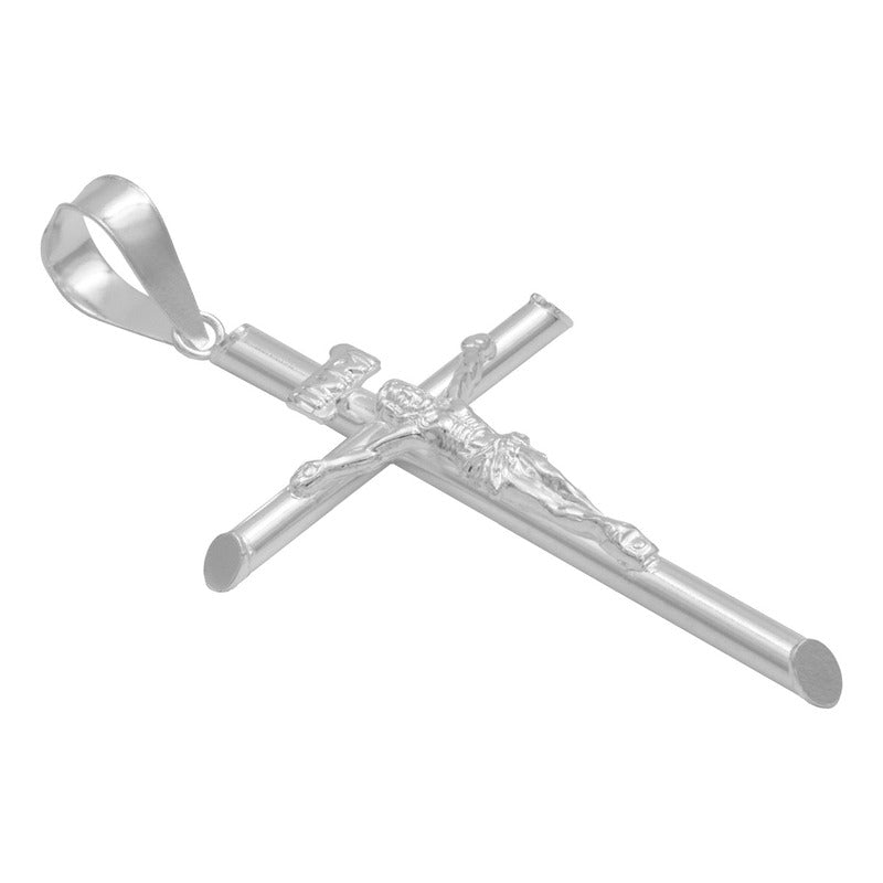 Joyaris Dije Cruz Tubular Con Cristo En Bulto Amuleto De Protección En Plata .925, 6 Cm Regalo Para Hombre