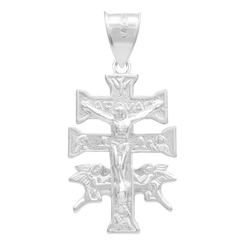 Dije Cruz Caravaca Troquelada Cristo Angeles Plata 925 3.5cm Plateado