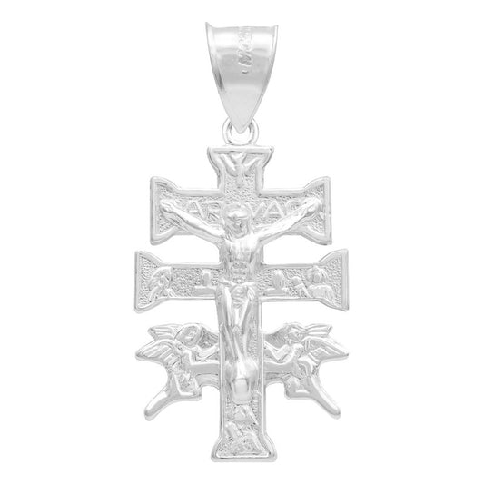 Dije Cruz Caravaca Troquelada Cristo Angel Plata S925 3.5cm Plateado