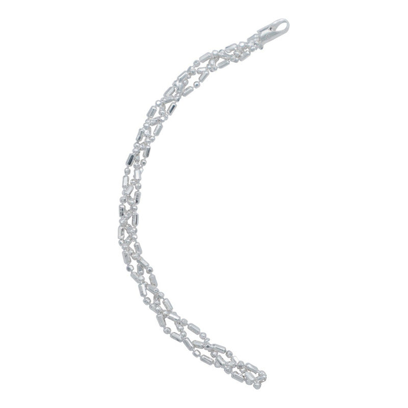 Pulsera Trenzada Canutillo Bolita Cilindro Plata Italy 925 Plateado 6 Cm 19 Cm