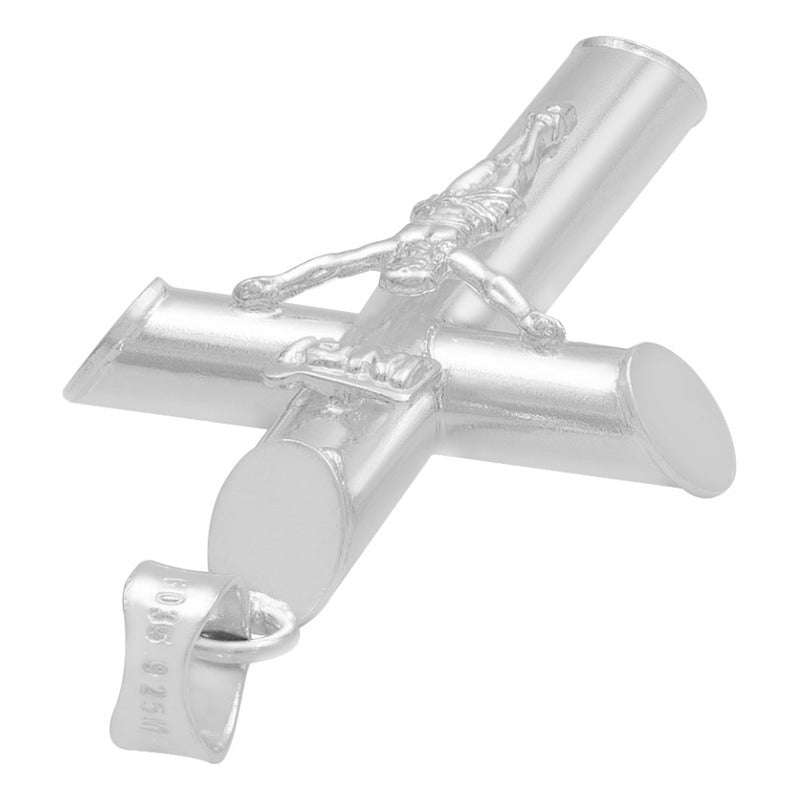 Dije Cruz Tubo Tubular Lisa Cristo Hombre Plata 925 3.6 Cm Plateado