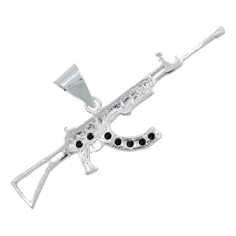 Dije Mediano Rifle Ak 47 Cuerno De Chivo Plata Solida S925