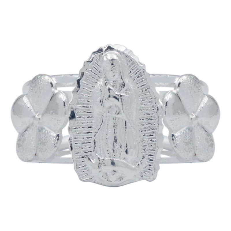 Anillo Ajustable Virgen De Guadalupe Flores Plata 925 - Plateado - Ajustable
