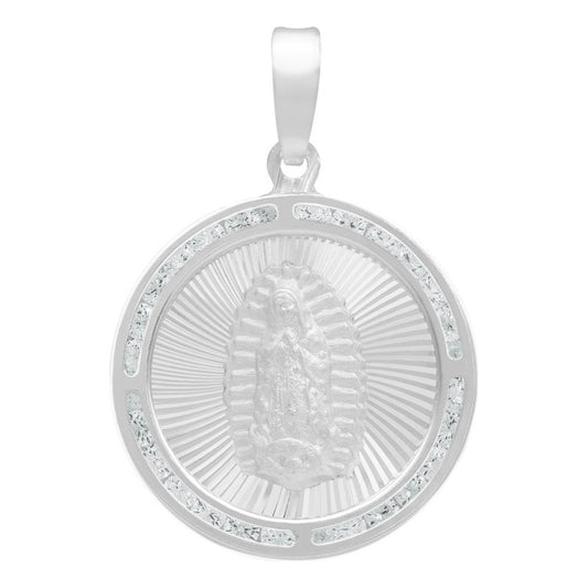 Dije Medalla Virgencita Guadalupe Zirconias Plata 925 2.3 Cm Blanco