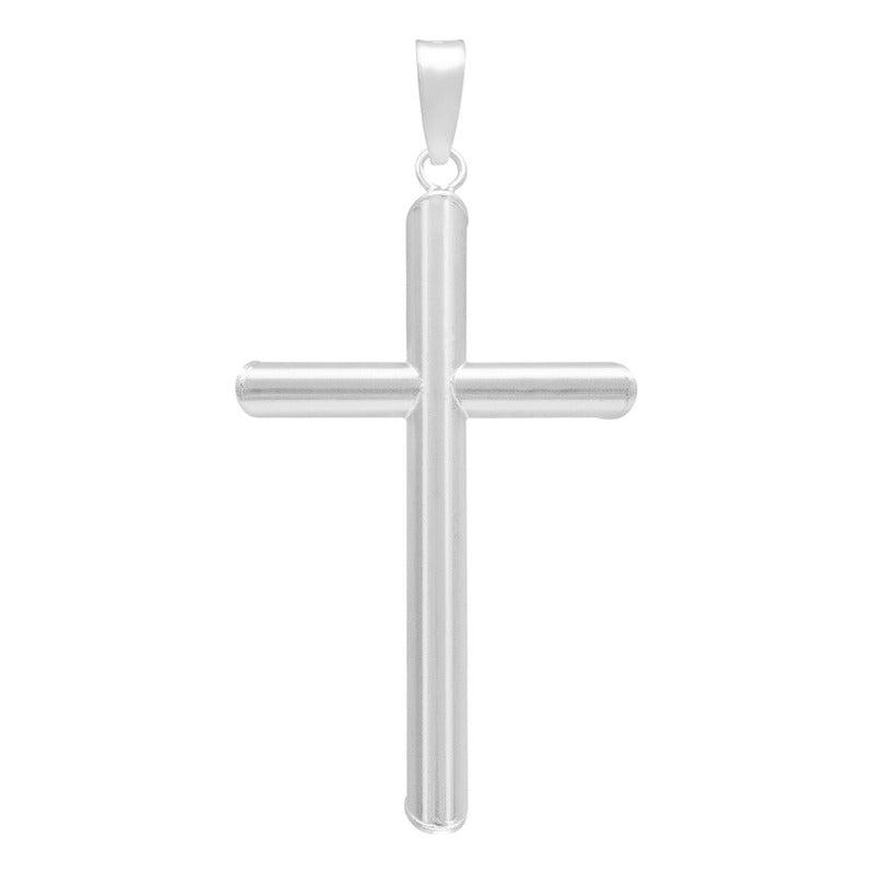Dije Cruz Tubo Tubular Lisa Sencillo Hombre Plata 925 4.1 Cm Plateado