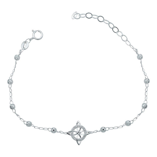 Pulsera Ajustable Nudo Bruja Bolitas Diamantadas Plata S925 Blanco 1 Cm 1 Cm