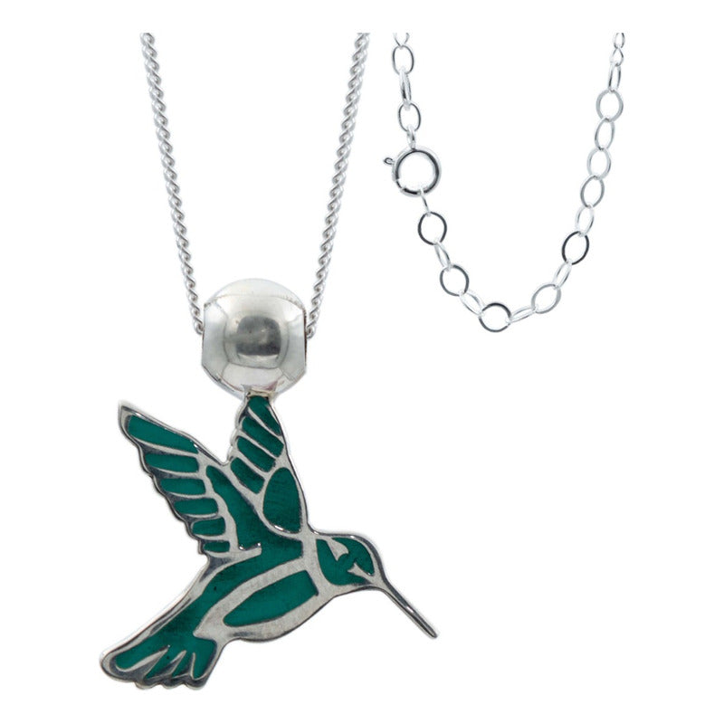 Collar Ajustable Colibri Esmaltado Mujer Regalo Plata 925