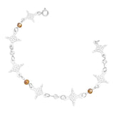Pulsera Nudo De Bruja Laser Cristales Regalo Mujer Plata 925 Café Blanco 19 Cm