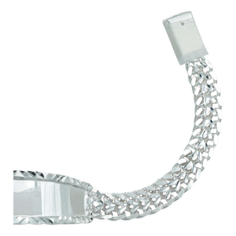 Esclava Doble Cubana Placa Lisa Hombre Plata Maciza S925
