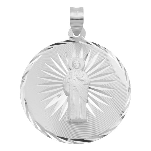 Dije Medalla Diamantada Estrella San Judas Plata 925 2.3 Cm Plateado