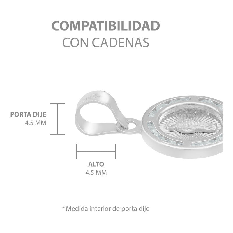 Dije Mini Medalla Bautizo San Judas Zircon Plata 925 1.2 Cm Blanco