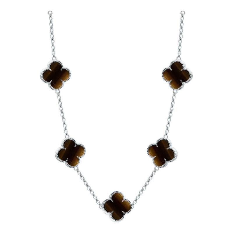 Cadena Con Dijes Trebol Esmaltado Corridos Plata 925 65 Cm