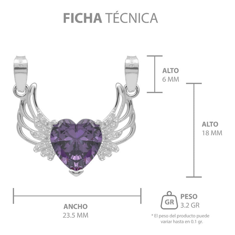Dije Corazón Alas Zirconias Amor Mujer Mamá Regalo Plata 925
