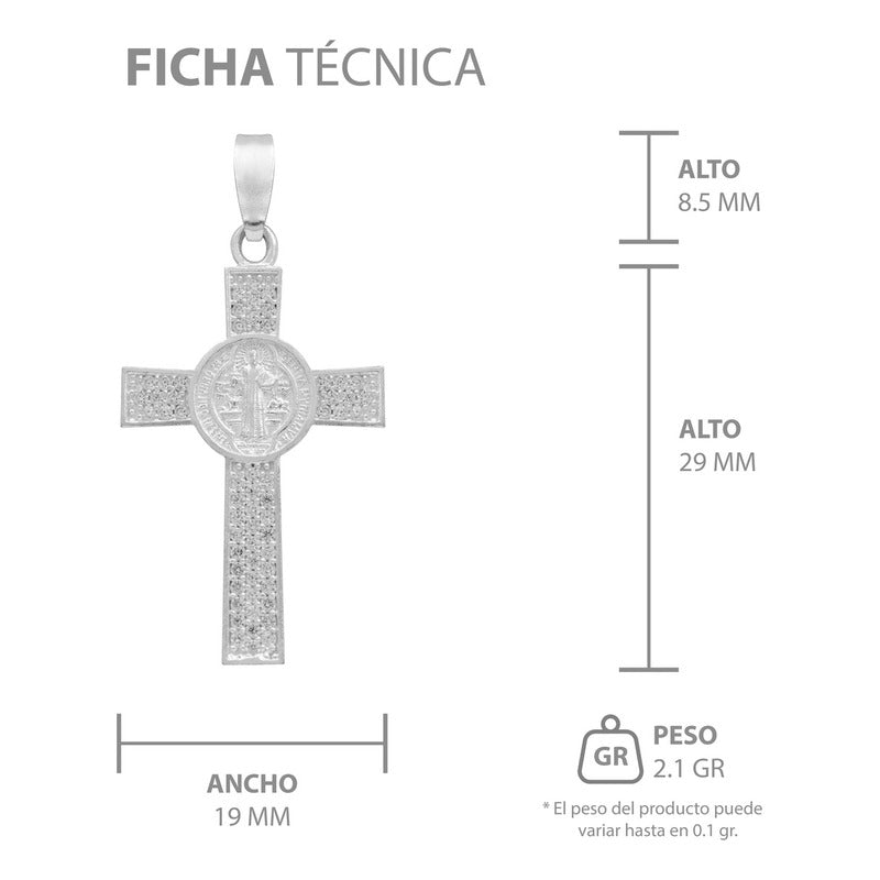 Dije Cruz De San Benito Doble Vista Con Zirconias En Plata 925 | Medalla Religiosa Detallada Y Pulida | 3.9 Cm | Ideal Para Uso Diario, Ceremonias Y Regalos