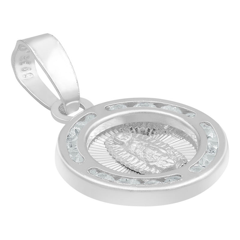 Dije Mini Medalla Bautizo Virgen Guadalupe Plata 925 1.2 Cm Blanco