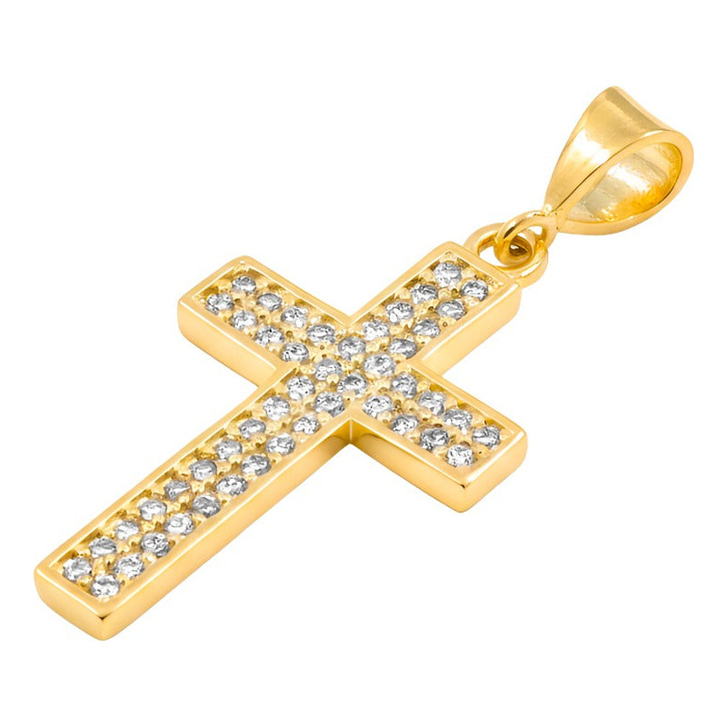 Dije Cruz De Oro Laminado 14k Con Piedra Central 4.2 Cm Amarillo