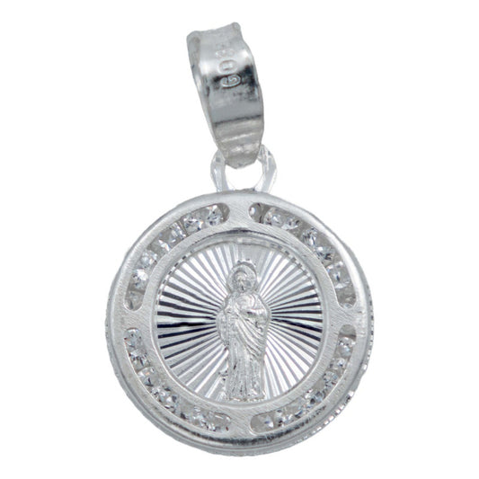 Dije Medalla Diamantada San Judas Zirconias Plata 925 1.2 Cm Blanco