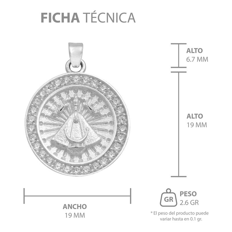 Dije Medalla Virgen Zapopan Zirconias Mujer Hombre Plata 925