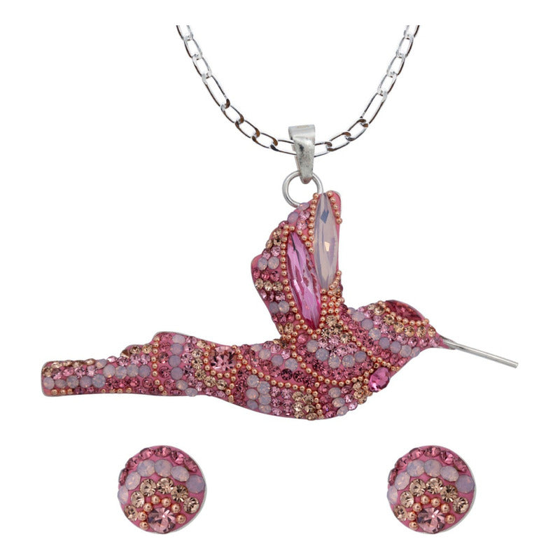 Colibri Dije Aretes Cadena Piedras Conjunto Grande Plata 925
