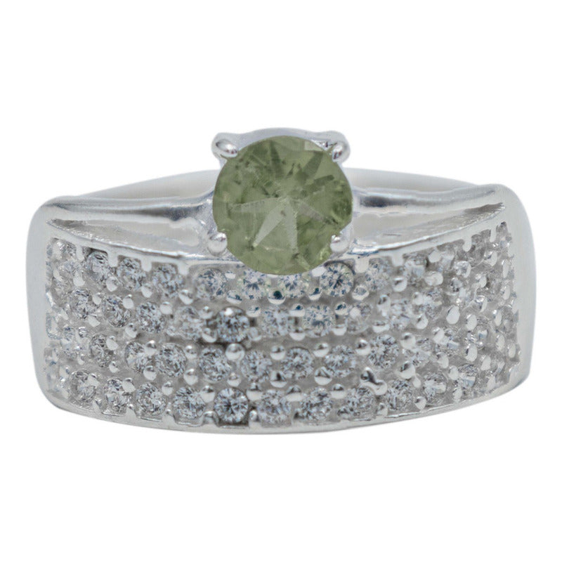 Anillo Promesa Compromiso Plata 925 Peridoto Certificado Verde Ligero 7.5