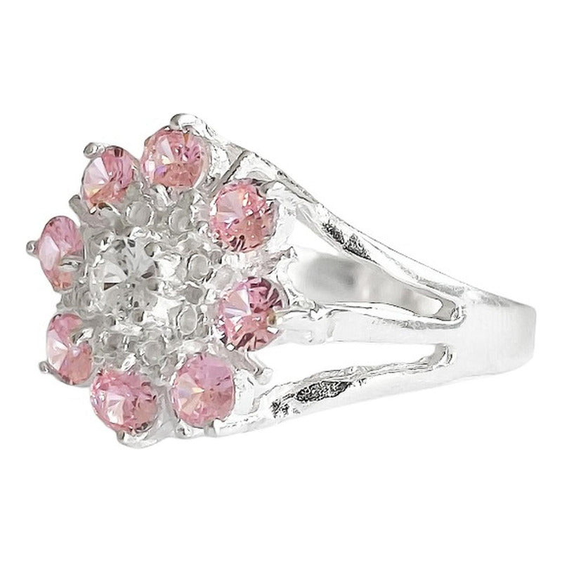 Anillo Flor 8 Pétalos Con Zirconias De Colores De Plata .925