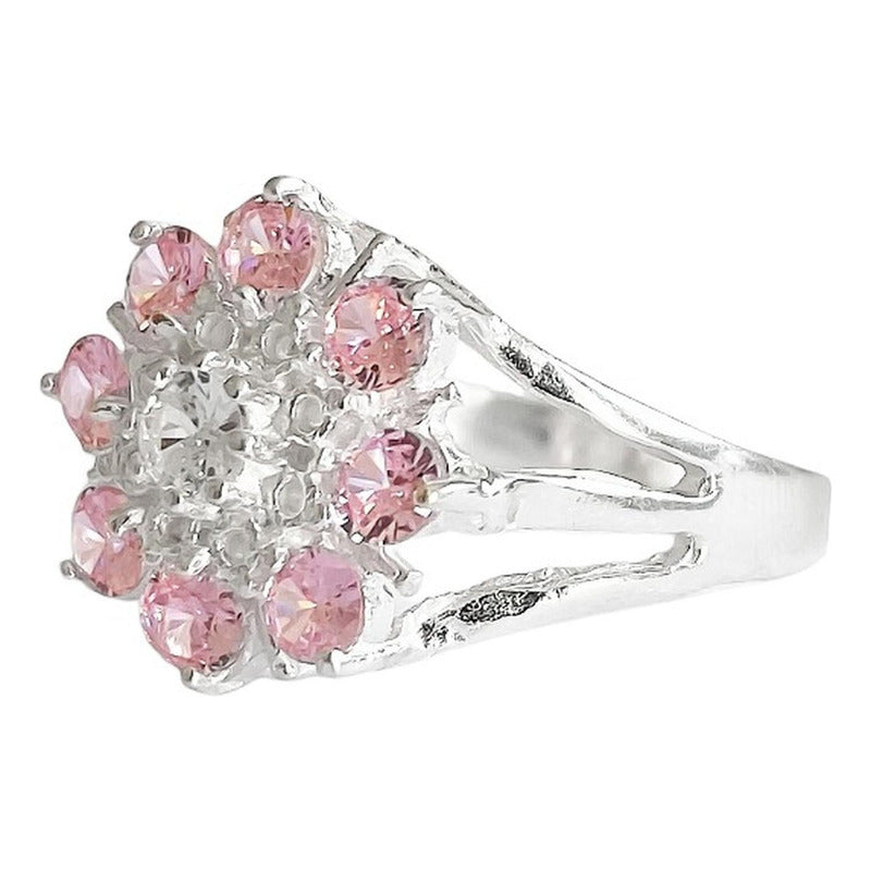 Anillo Flor 8 Pétalos Con Zirconias De Colores De Plata .925