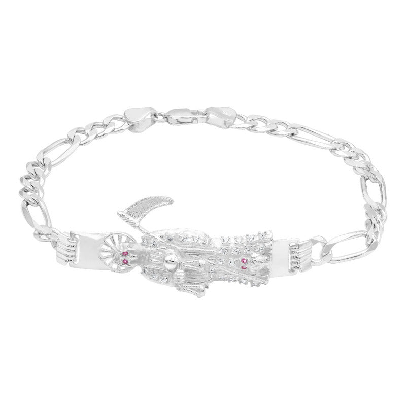Pulsera Santa Muerte Zirconias Figaro 3x1 Plata 925 6 Mm Blanco 6 Cm 22 Cm