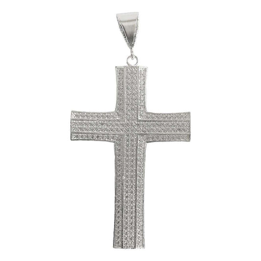 Dije Cruz Catolica Gigante Zirconias Hombre Plata Ley 925 Blanco Alto/ancho 7.7 Cm X 4 Cm