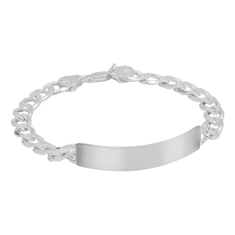 Esclava Placa Gruesa Cubana Diamantada Hombre Plata 925 7 Mm
