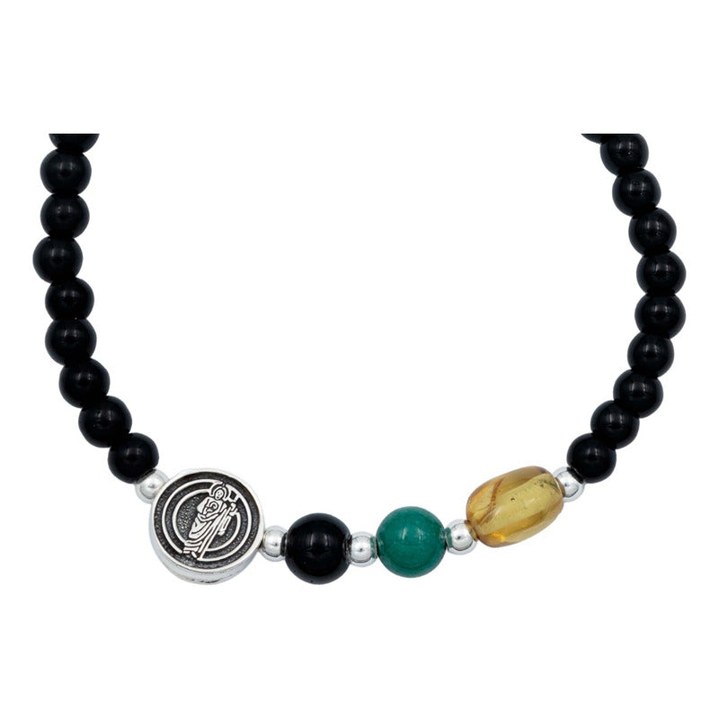 Pulsera Ajustable San Judas Medalla Bolitas Unisex Plata 925