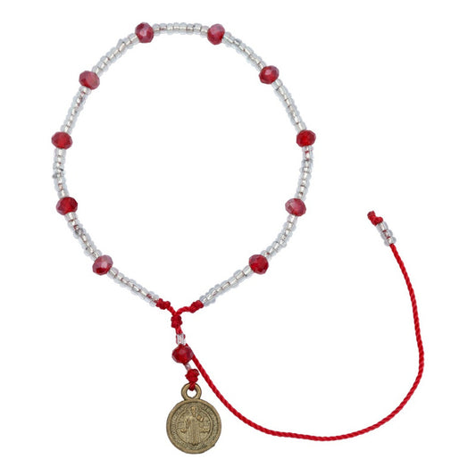 Pulsera Ajustable San Benito Artesanal Hecha Mano Hilo Rojo 6 Cm 20 Cm